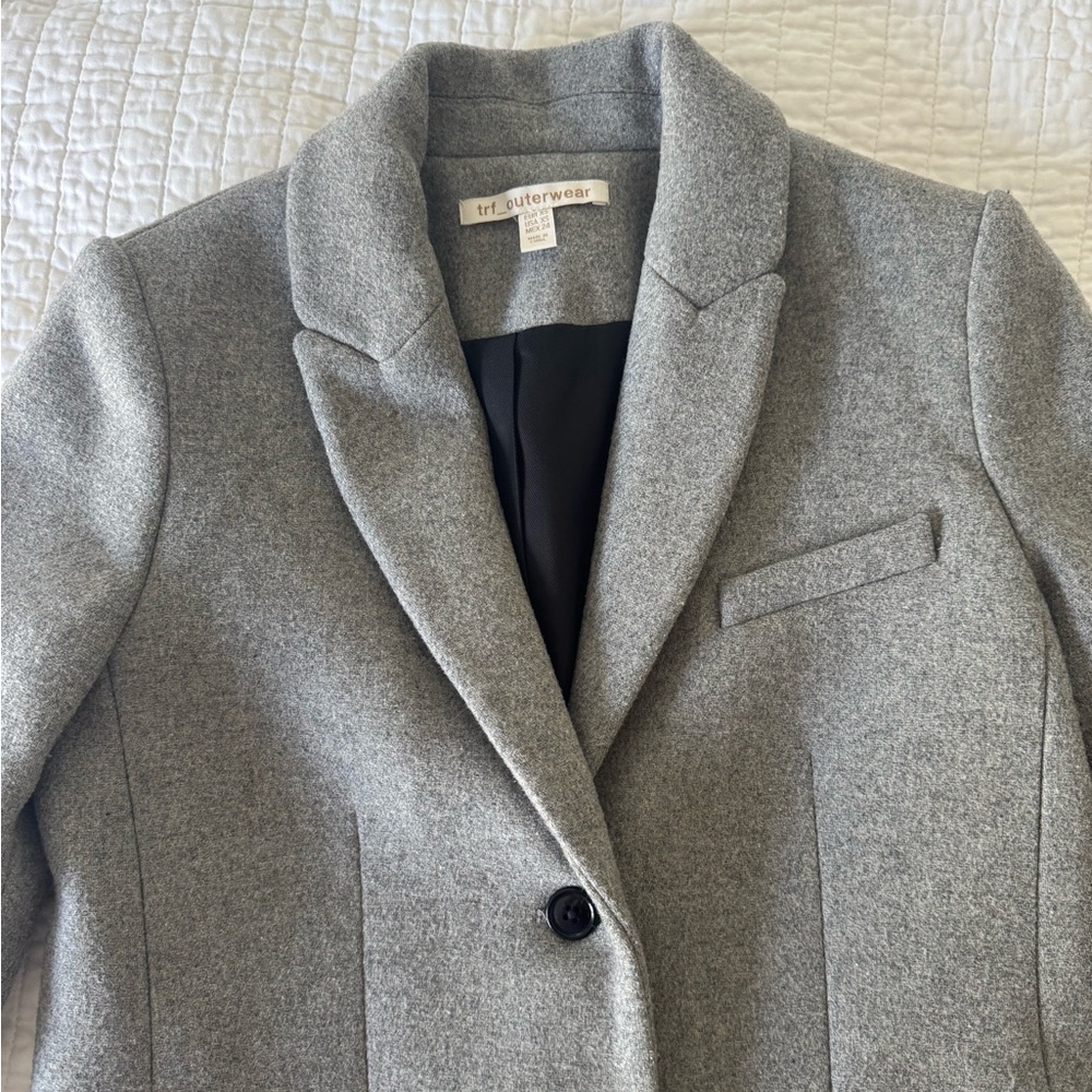 Zara Gray Trench Coat Wool Blend - Picture 2 of 7